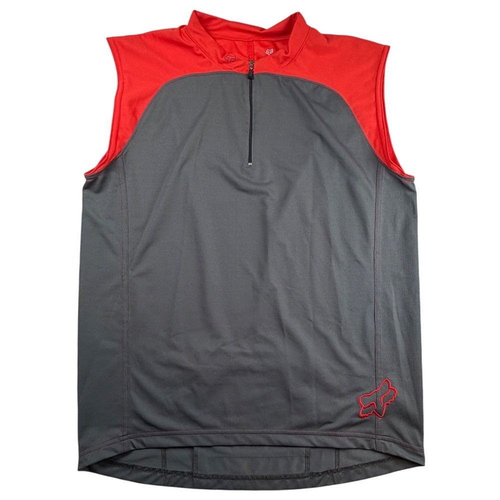 Fox Racing Mens Gray Red Sleeveless Cycling Jersey Quarter Zip Bike Top Large
